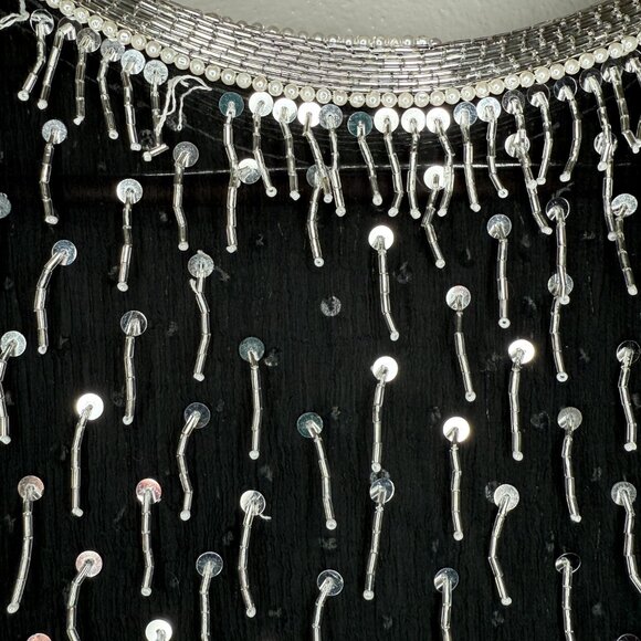 Vintage 90s Sheer Black Silver Beaded Sequin Dressy Top| Size Medium - Picture 5 of 9